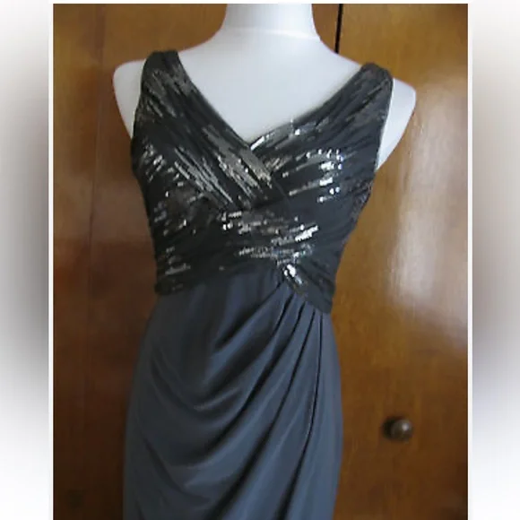 Ralph Lauren | Gray Ruched Sequin Dress| Size 6 | NWT - Picture 2 of 11